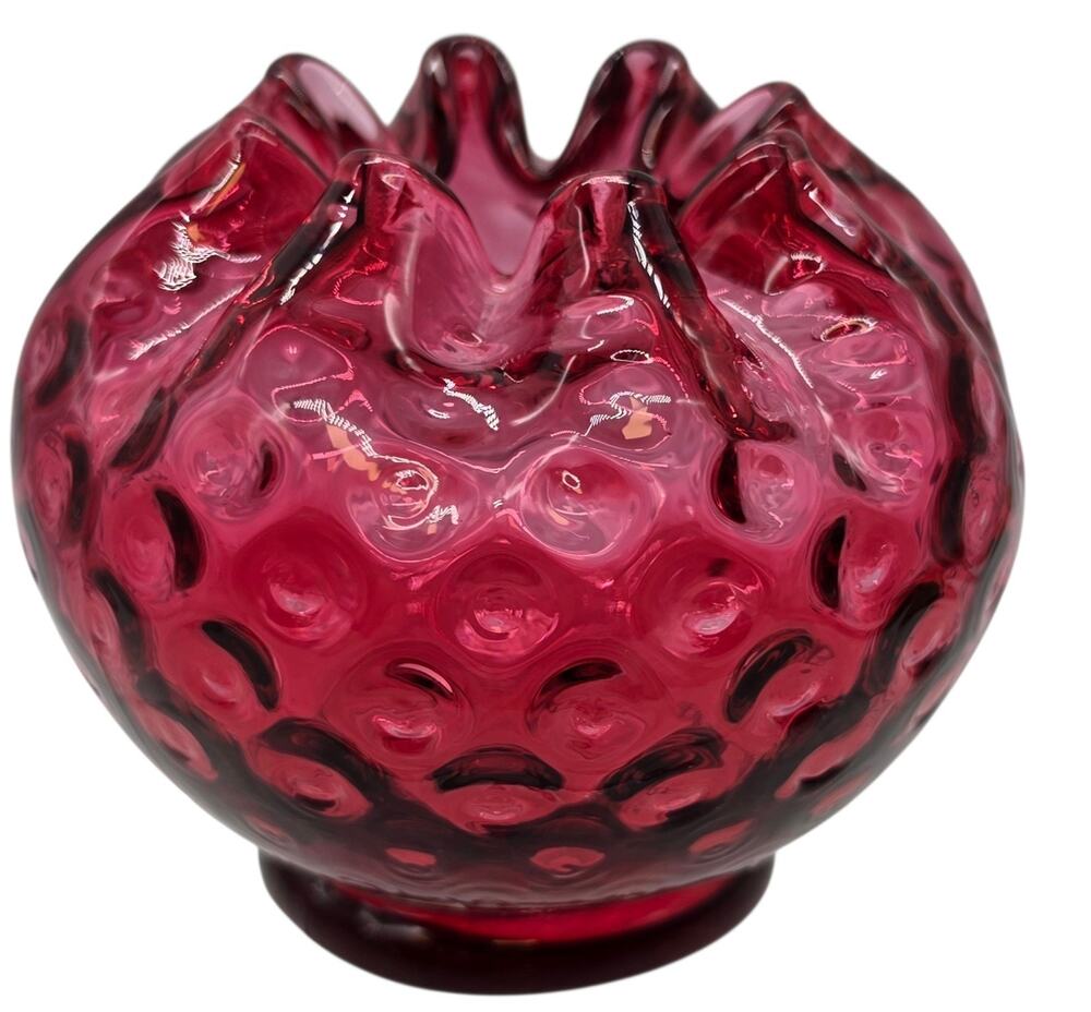 VINTAGE FENTON CRANBERRY IVT ROSE BOWL